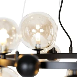 Smart hanglamp zwart met amber glas 12-lichts incl. 12 Wifi G9 - David