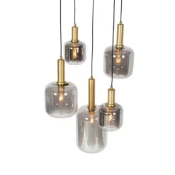Smart hanglamp zwart met goud met smoke glas incl. 5 Wifi A60 - Zuzanna