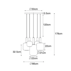 Smart hanglamp zwart met goud met smoke glas incl. 5 Wifi A60 - Zuzanna