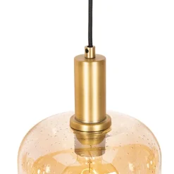 Smart hanglamp zwart met messing en amber glas 4-lichts incl. 4 Wifi G95 - Zuzanna