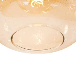 Smart hanglamp zwart met messing en amber glas 4-lichts incl. 4 Wifi G95 - Zuzanna