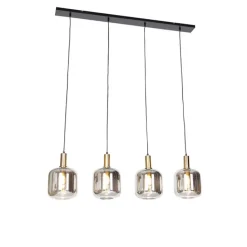Smart hanglamp zwart met smoke glas 4-lichts incl. Wifi A60 - Zuzanna