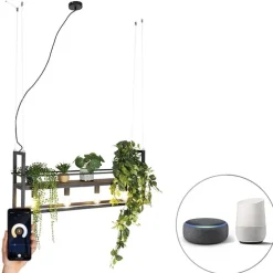 Smart hanglamp zwart met hout en rek 4-lichts incl. Wifi A60 - Cage Rack