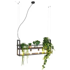 Smart hanglamp zwart met hout en rek 4-lichts incl. Wifi A60 - Cage Rack