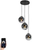 Smart hanglamp zwart met smoke glas 3-lichts incl. Wifi ST64 - Pallon
