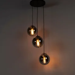 Smart hanglamp zwart met smoke glas 3-lichts incl. Wifi ST64 - Pallon