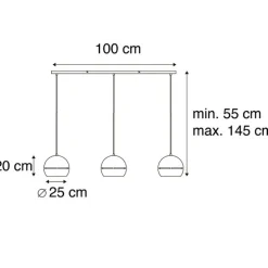 Smart hanglamp zwart met gouden binnenkant 3-lichts incl. Wifi ST64 - Buell