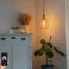 Smart hanglamp zwart met messing en amber glas incl. Wifi G995 - Zuzanna