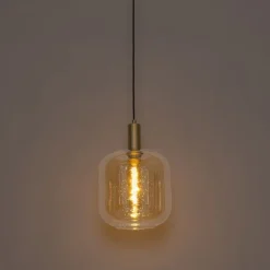 Smart hanglamp zwart met messing en amber glas incl. Wifi G995 - Zuzanna