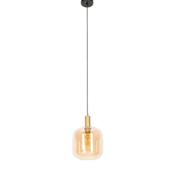 Smart hanglamp zwart met messing en amber glas incl. Wifi G995 - Zuzanna