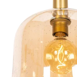 Smart hanglamp zwart met messing en amber glas incl. Wifi G995 - Zuzanna
