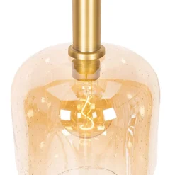 Smart hanglamp zwart met messing en amber glas incl. Wifi G995 - Zuzanna