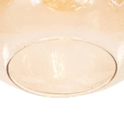 Smart hanglamp zwart met messing en amber glas incl. Wifi G995 - Zuzanna