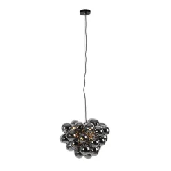 Smart hanglamp zwart met smoke glas 8-lichts rond incl. 8 Wifi G9 - Uvas