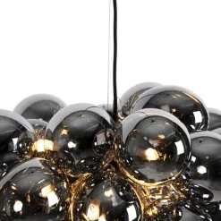 Smart hanglamp zwart met smoke glas 8-lichts rond incl. 8 Wifi G9 - Uvas