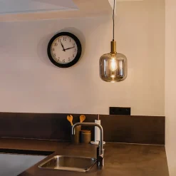 Smart hanglamp zwart met goud en smoke glas incl. Wifi A60 - Zuzanna