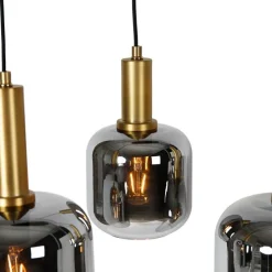 Smart hanglamp zwart met goud en smoke glas ovaal 5-lichts incl. 5 Wifi G95 - Zuzanna