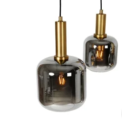 Smart hanglamp zwart met goud en smoke glas ovaal 5-lichts incl. 5 Wifi G95 - Zuzanna