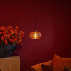 Smart hanglamp zwart met amber glas incl. Wifi A60 - Bizle