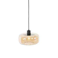 Smart hanglamp zwart met amber glas incl. Wifi A60 - Bizle