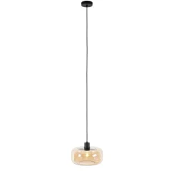 Smart hanglamp zwart met amber glas incl. Wifi A60 - Bizle