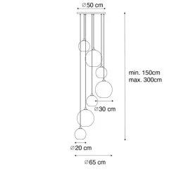 Smart Hanglamp zwart met smoke glas rond 7-lichts incl. 7 Wifi A60 - Sandra