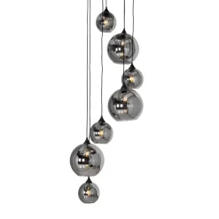 Smart Hanglamp zwart met smoke glas rond 7-lichts incl. 7 Wifi A60 - Sandra