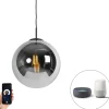 Smart hanglamp zwart met smoke glas 30 cm incl. Wifi ST64 - Pallon