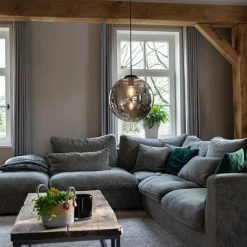 Smart hanglamp zwart met smoke glas 30 cm incl. Wifi ST64 - Pallon