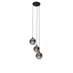 Smart hanglamp zwart met smoke glas incl. 3 Wifi A60 - Wallace