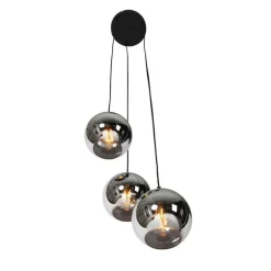 Smart hanglamp zwart met smoke glas incl. 3 Wifi A60 - Wallace