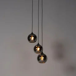 Smart hanglamp zwart met smoke glas incl. 3 Wifi A60 - Wallace
