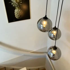 Smart hanglamp zwart met smoke glas incl. 3 Wifi A60 - Wallace