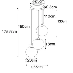 Smart hanglamp zwart met smoke glas incl. 3 Wifi A60 - Wallace