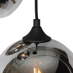 Smart hanglamp zwart met smoke glas incl. 3 Wifi A60 - Wallace