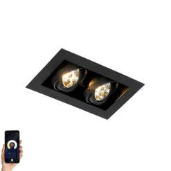 Smart inbouwspot zwart 2-lichts verstelbaar incl. 2 Wifi GU10 70mm - Oneon 70