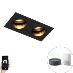 Smart inbouwspot zwart rechthoekig verstelbaar incl. 2 wifi GU10 - Chuck