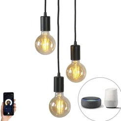 Smart Industriële hanglamp zwart incl. Wifi G95 3-lichts - Facil