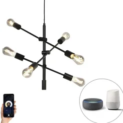 Smart industriële hanglamp zwart incl. 6 WiFi ST64 - Sydney
