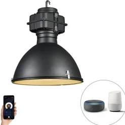 Smart industriële hanglamp zwart 53 cm incl. A60 Wifi - Sicko