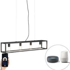 Smart industriële hanglamp zwart incl. 4 WiFi A60 - Cage