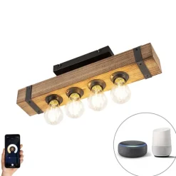 Smart industriële plafondlamp hout met staal incl. 4 wifi A60 - Reena