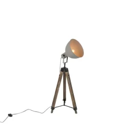 Smart industriële tripod vloerlamp hout met grijs incl. wifi A60 - Laos