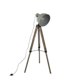 Smart industriële tripod vloerlamp hout met grijs incl. wifi A60 - Laos