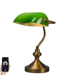 Smart klassieke tafellamp brons met groen glas incl. Wifi A60 - Banker