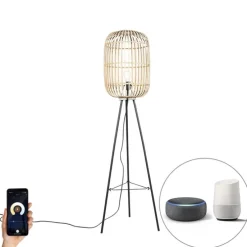 Smart landelijke vloerlamp rotan incl. WiFi A60 - Manila