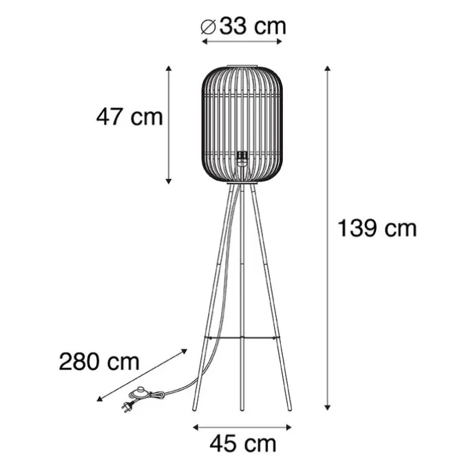 Smart landelijke vloerlamp rotan incl. WiFi A60 - Manila