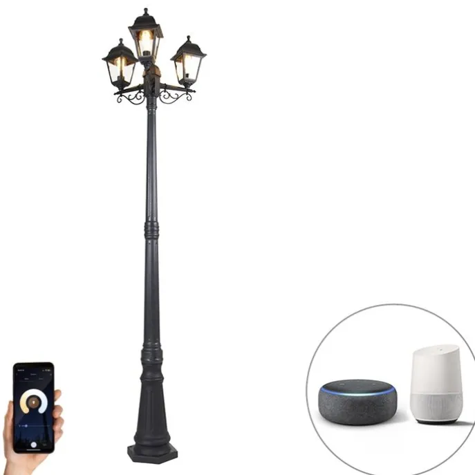 Smart lantaarn zwart 3-lichts IP44 incl. Wifi ST64 - Capital