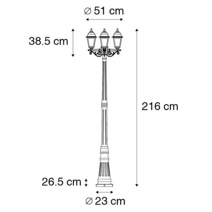 Smart lantaarn zwart 3-lichts IP44 incl. Wifi ST64 - Capital