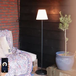 Smart moderne buiten vloerlamp zwart kap witincl. Wifi A60 - Virginia